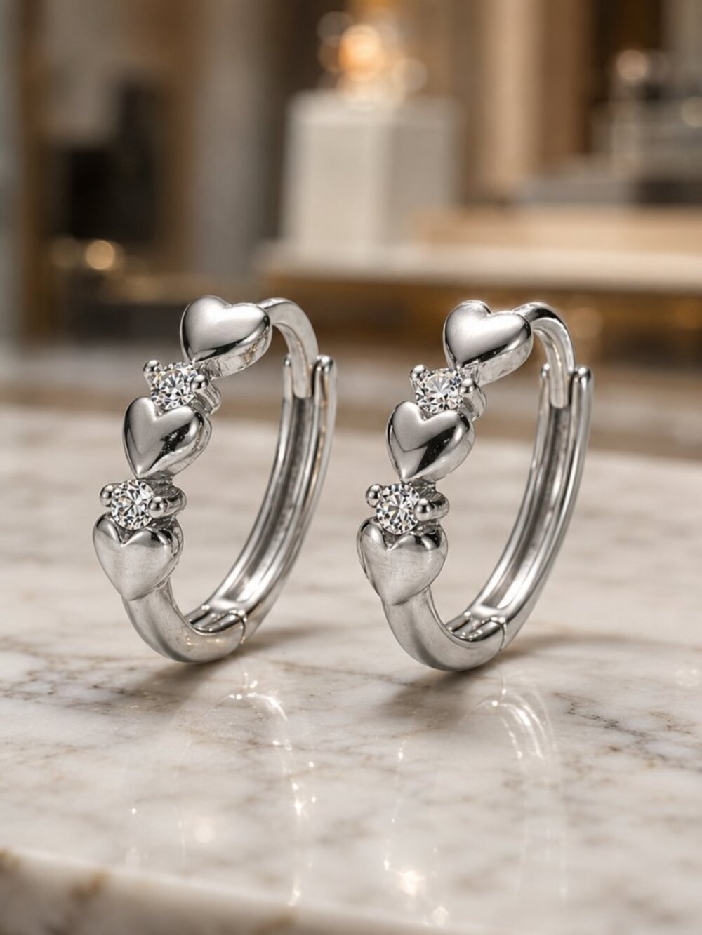 S925 Sterling Silver Heart Hoop Earrings CZ Coquette Quiet Luxury Dainty 0.5"